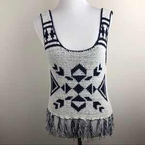 Forever21 Sleeveless Crop Tank - White with Navy M